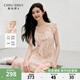 秋水伊人法式荷葉邊碎花長(cháng)裙2025年夏季新款女氣質(zhì)收腰顯瘦連衣裙 肉粉色 M