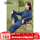 百圖betu女裝春季新款連體褲復古水洗牛仔襯衫工裝連體褲2401T69 牛仔色 S