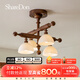 ShareDon中古客廳燈 吊燈大廳主燈2025新款復(fù)古新中式全光譜中山燈具大全 【4頭】61cm_白蠟?zāi)綺三色變光