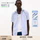 TOMMY HILFIGER【輕松感】25夏季男純棉府綢休閑純色條紋中性簡約短袖襯衣襯衫男 【條紋府綢】藍白條紋0A5 S （推薦：120-135斤）