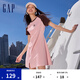 Gap女裝夏季印花褶裥收腰撞色插肩短袖連衣裙短裙510293 粉色 M (165/84A)亞洲尺碼