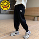 G.DUCKKIDS男童褲子2023新款春秋中大童寬松長(cháng)褲16青少年純棉運動(dòng)褲兒童衛褲 黑色 130 cm適合120-130cm年齡7-8歲