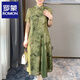羅蒙（ROMON）媽媽夏裝新中式國風(fēng)改良旗袍中年女母親節氣質(zhì)連衣裙中老年長(cháng)裙子 綠色 XL (105斤內)