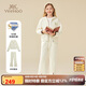 英氏（YEEHOO）女童套裝兒童外套褲子兩件套中大童裝學(xué)院休閑抑菌秋裝 米白 150