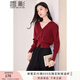 香影法式酒紅色v領(lǐng)針織開衫女2025春秋新款氣質(zhì)收腰外穿毛衣外套 紅色 S