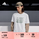 adidas情侶休閑純棉上衣圓領短袖T恤夏季新款阿迪達斯官方輕運動 漢玉白   L