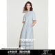 初語(yǔ)拼接設(shè)計(jì)感連衣裙女2025年春季新款鏤空花邊短袖中長(zhǎng)款T恤裙 淡藍(lán)色 M