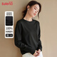 班尼路長(cháng)袖t恤女裝春秋新款純棉小個(gè)子女生內搭上衣打底衫寬松休閑衣服 黑-純色 【100%棉】 M