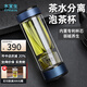 水宜生茶水分離杯鈦杯雙層玻璃杯防燙透明水杯高檔商務(wù)泡茶杯男士便攜 鈦晶弱堿版【銀藍色】370ml
