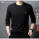 法萊阿瑪尼（FALAMAONE）高端春秋新款中年男士長袖T恤男裝圓領衛(wèi)衣絲光棉純色打底衫 GAN-J66028黑色 M 165/84A