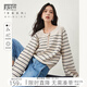 對白寬松北歐風(fēng)軟糯條紋毛衣女秋冬新款減齡復古插肩袖別致上衣 白底黑條 M