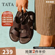 他她（TATA）真皮復(fù)古涼鞋男款軟底沙灘鞋休閑涼鞋秋季新款73X01BL5 啡色 43