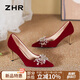 ZHR高跟鞋女中式絨面秀禾婚鞋新娘鞋子女尖頭細(xì)跟單鞋女BQ126紅色38