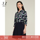 玖姿（JUZUI）商場(chǎng)同款輕熟印花直筒翻領(lǐng)七分袖襯衫裝夏款JWDX60110 花丈青 L