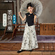 ASK JUNIOR女童漢服套裝兒童輕薄國(guó)風(fēng)新中式T恤+滿印長(zhǎng)褲中大童童裝  170