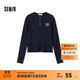 森馬（Semir）毛衣女冬季短款半開(kāi)襟刺繡修身套頭衫女生休閑簡(jiǎn)約風(fēng)顯瘦上衣 深藍80804 L
