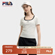 FILA 斐樂官方小狐貍女裝針織短袖2025夏新款時(shí)尚休閑簡約修身U領(lǐng)T恤 云菇白-WT M 165/84A/M