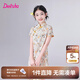 笛莎（DEESHA）童裝兒童女童連衣裙2025夏季新款中大童新中式印花泡泡棉布旗袍裙 黃印花 165