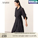 AMII七夕禮物2025秋新款時(shí)尚透視配腰帶兩穿襯衫裙吊帶裙女連衣裙子 黑色 160/84A/M