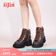 艾今（IIJIN）官方新款9cm厚底內(nèi)增高時(shí)尚美拉德風(fēng)馬丁短靴女YF727ODK 深棕色 34