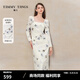 糖力商場(chǎng)同款 夢(mèng)蝶印花 2025春秋新款收腰長(cháng)款流光絲絨連衣裙女 白色  夢(mèng)碟印花 S