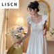 LISCN白色甜辣露背綁帶無(wú)袖連衣裙女夏季收腰別致中長(cháng)裙法式荷葉邊裙子 白色 S