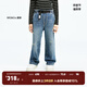 little MO&Co.童裝冬裝新款男女童彈力破洞牛仔褲直筒褲兒童長褲 牛仔藍色 120 120/53
