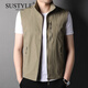 SUSTYLE奢侈高端品牌高檔男裝秋季運動(dòng)休閑純色無(wú)袖馬甲背心男士夾克開(kāi)衫 卡其 XL 【建議140-160斤】