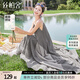 絲柏舍撞色連衣裙2025夏裝新款女裝復(fù)古文藝不規(guī)則時(shí)尚吊帶裙