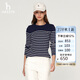 哈吉斯（HAZZYS）女裝條紋學(xué)院休閑長袖T恤女ABTSE0BCF05 藏青色NV 160/84A38