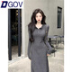 DGOV法式溫柔淑女風(fēng)針織連衣裙秋季內搭打底長(cháng)裙感2025新款毛衣裙 深灰zt M 【90-100斤】