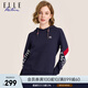 ELLE ACTIVE紅白藍(lán)撞色連帽衛(wèi)衣運(yùn)動(dòng)褲初秋時(shí)尚百搭運(yùn)動(dòng)休閑通勤上下套裝女 上衣-藏青色 M