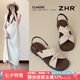 ZHR平底涼鞋女新款外穿交叉帶軟底上班涼拖百搭沙灘鞋 AY232 米色 37