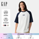 GAP男女裝2025春季新款純棉印花logo撞色插肩袖短袖T恤上衣725618 海軍藍 M (170/92A) 亞洲尺碼