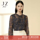 玖姿（JUZUI）復古碎花網(wǎng)紗上衣女春款優(yōu)雅系帶時(shí)尚小衫商場(chǎng)同款 花丈青 S