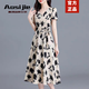 奧絲婕（Aosijie）高端品牌 雪紡連衣裙女2025夏季新款氣質收腰顯瘦輕熟風碎花裙子 杏底黑花 XL 【113-124斤】