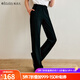 Olrain法式黑色休閑褲女秋冬直筒垂感闊腿拖地運動(dòng)衛褲 黑色 M