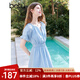 百圖betu女裝2025夏季新款連衣裙時(shí)髦海鹽藍(lán)泡泡袖暗提花裙子2503T97 藍(lán)色 XS