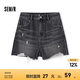 森馬（Semir）牛仔褲女寬松潮酷個(gè)性美式熱褲酷颯風(fēng)夏街頭毛邊短褲復(fù)古辣妹 牛仔水洗黑98201 29