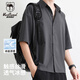 西域駱駝（VANCAMEL）短袖襯衫男夏季港風(fēng)帥氣男士寬松外套百搭休閑男裝襯衣 深灰 L