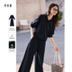 梵希蔓秋季穿搭藏青色運動(dòng)套裝女新款連帽衛衣闊腿褲套裝 藏青色   L   