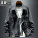 JEEP SPIRIT牛仔外套男夾克春秋季新款大碼寬松復(fù)古男士工裝上衣春秋褂子男 黑灰色 3XL 165斤-180斤