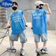 迪士尼（Disney）2025新款兒童夏裝男孩短袖套裝夏季中大童休閑t恤五分褲兩件套 藍色 150 建議身高135-145厘米