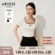 艾諾絲雅詩商場同款ariose夏季新品時(shí)髦修身方領(lǐng)短袖T恤針織衫女30438197 白色 L