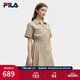 FILA 斐樂官方女子梭織連衣裙2025夏季新款時尚涼感防曬收腰裙子 荒草卡其-LK M 165/84A/M