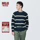 無印良品（MUJI）男式 可水洗棱紋編織圓領(lǐng)毛衣 針織衫 AA0QEA4S 深藏青色圖案 M (170/92A)