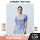 UR2025夏季新款女裝撞色格紋多系帶泡泡袖罩衫襯衫UYU250067 藍色格子 S
