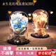永生花擺件生日禮物女生老婆閨蜜玫瑰花辦公桌擺件花束情人節(jié)禮物 碎冰藍(lán)小玫瑰7朵+燈串+精美禮袋 （尺寸：14*19cm)