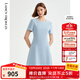 朗姿【三醋酸Basic衣櫥】短裙法式中長(cháng)款黑色連衣裙高級感夏新款 天藍色 M