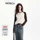 MO&Co.美式復古撞色插肩袖針織衫刺繡LOGO有彈長(cháng)袖合身摩安珂 深咖啡色 S 160